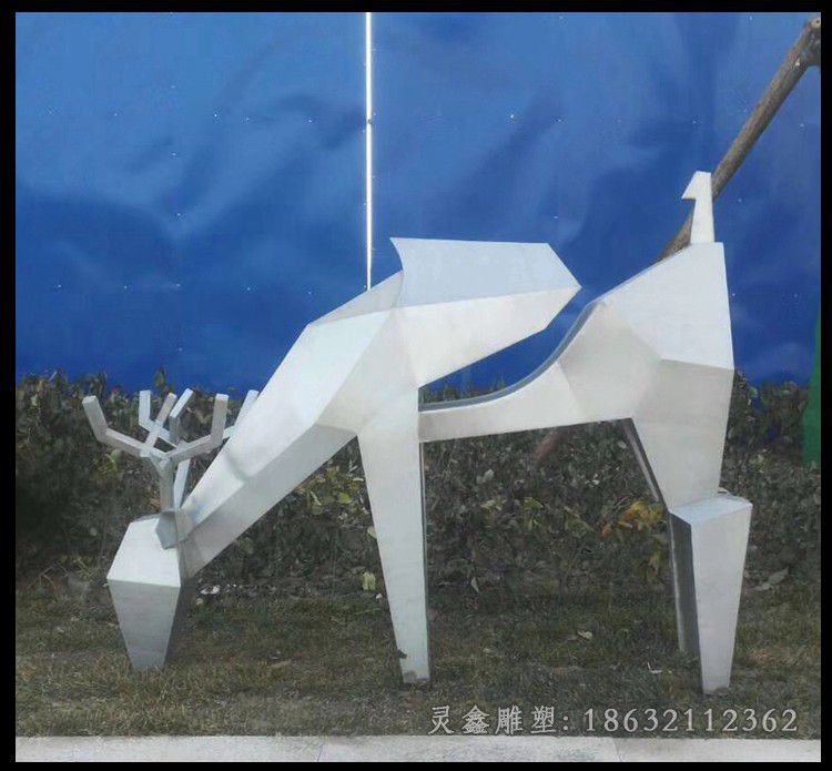 不锈钢几何小鹿广场雕塑