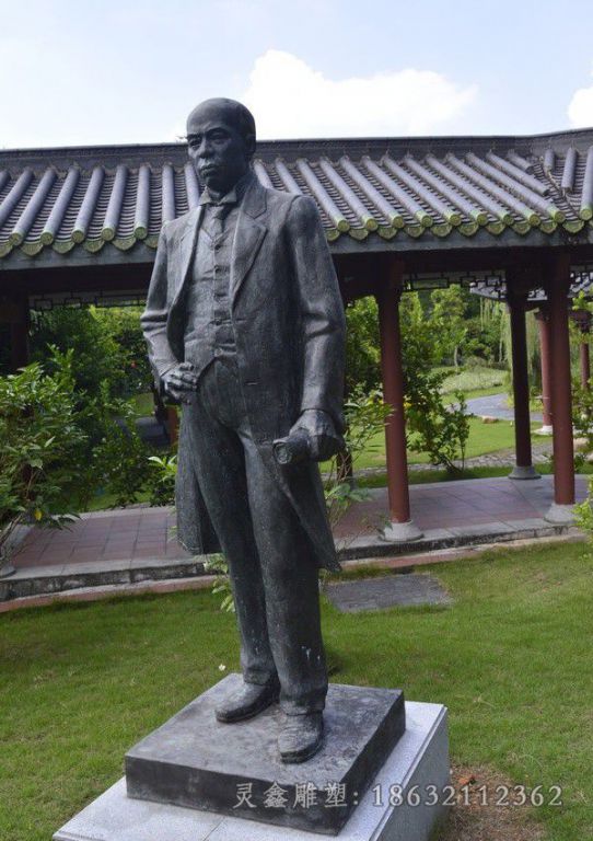 梁启超公园人物景观铜雕