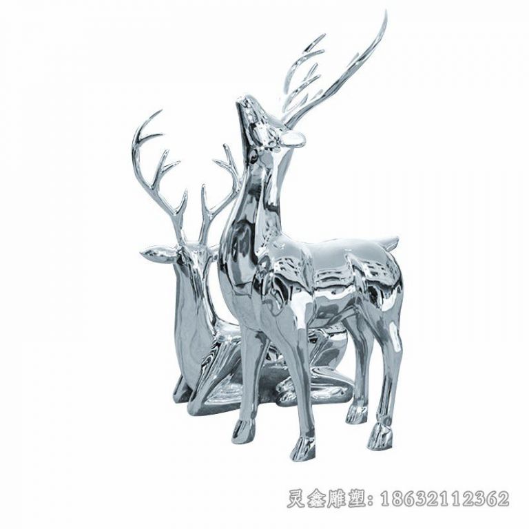 不锈钢叉角小鹿城市雕塑