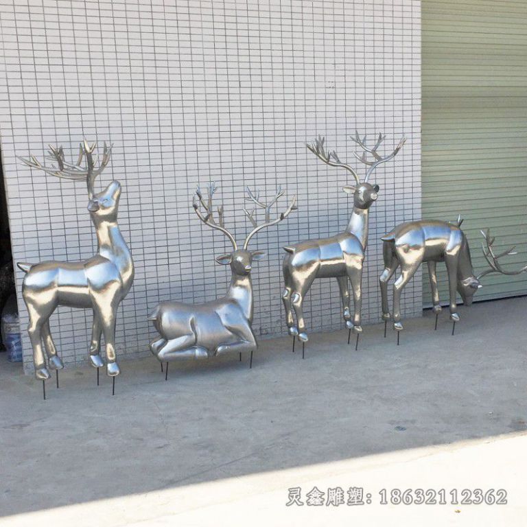 不锈钢叉角小鹿校园雕塑