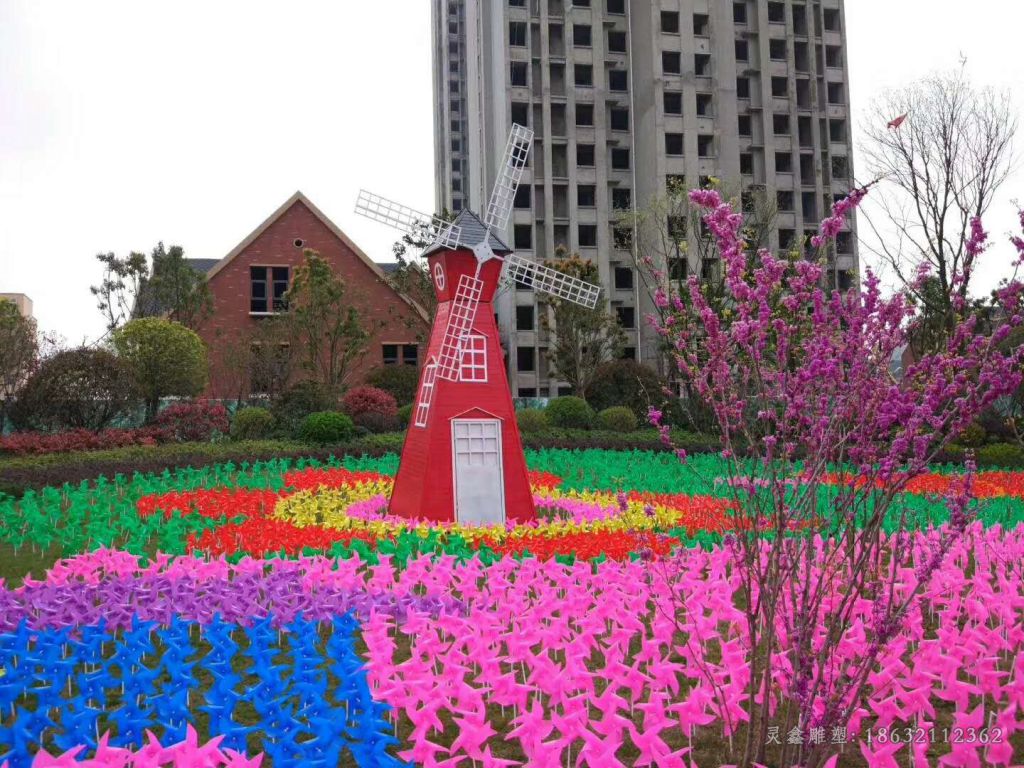 不锈钢大风车街边雕塑