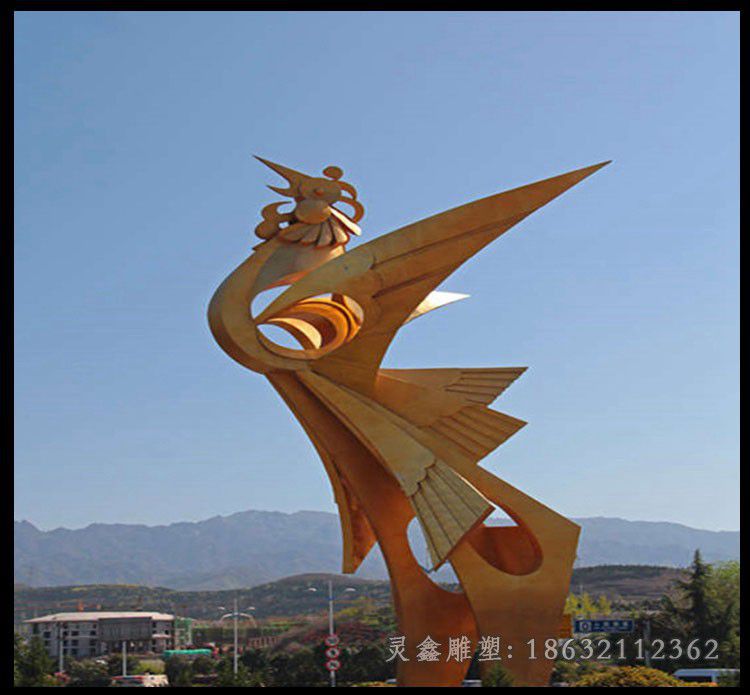不锈钢抽象凤凰动物雕塑