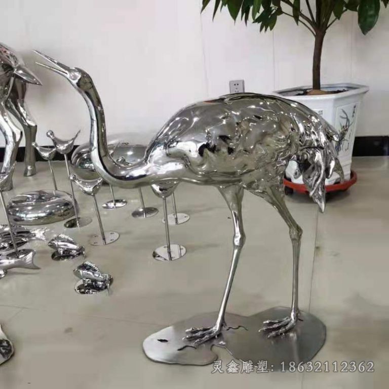 不锈钢镜面白鹭校园雕塑