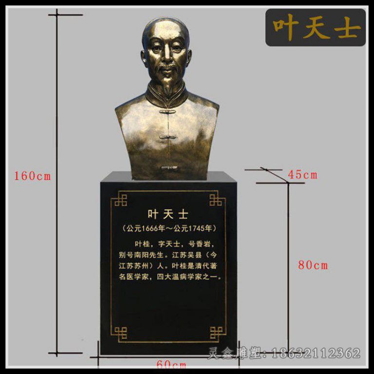 清代医学家叶天士胸像铜雕