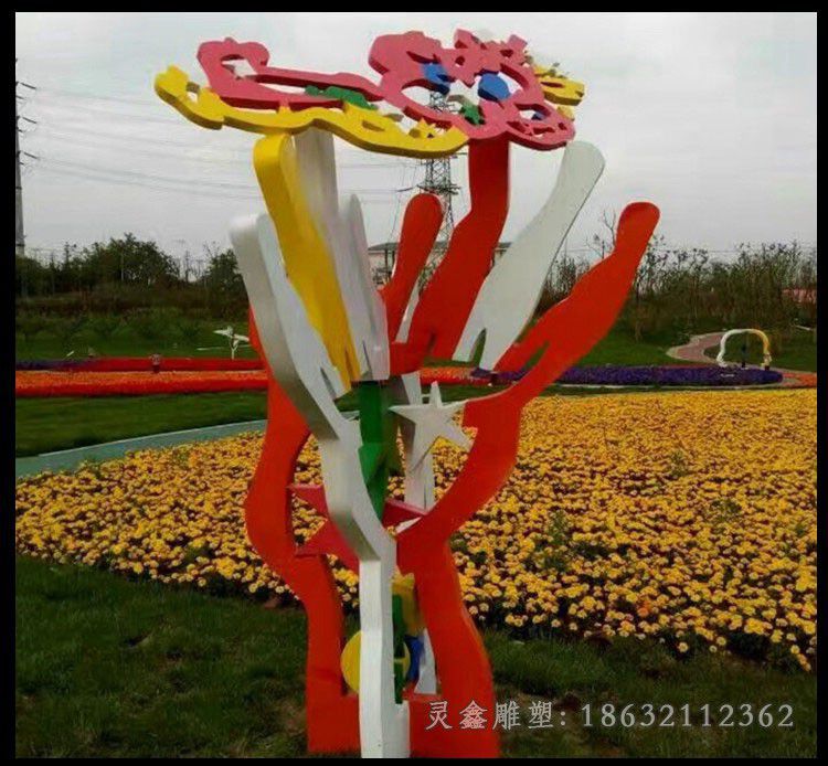 不锈钢彩色花片公园雕塑