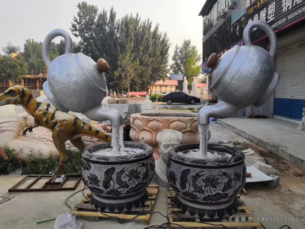 不锈钢茶壶喷泉广场雕塑