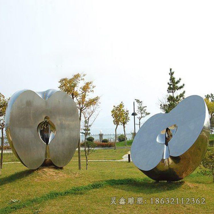 不锈钢抽象半块苹果雕塑