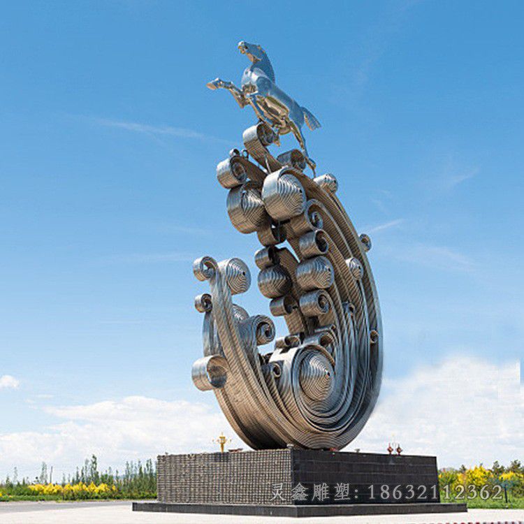 不锈钢抽象奔马广场雕塑