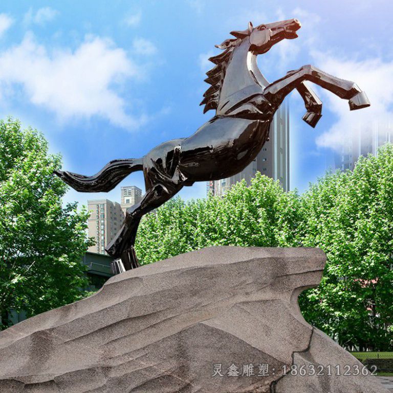 镜面马公园不锈钢雕塑