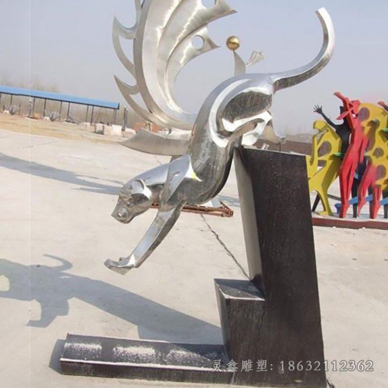 不锈钢跳跃豹子园林雕塑