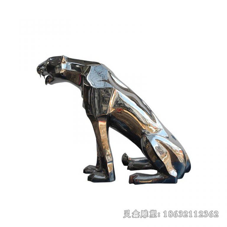 不锈钢几何豹子街边雕塑