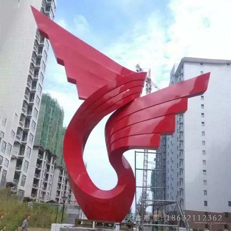 不锈钢红色彩带园林雕塑