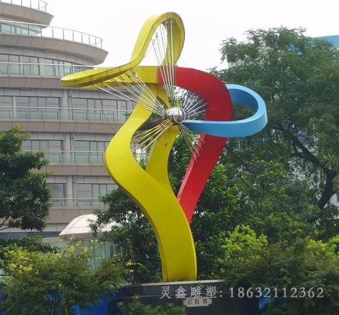不锈钢彩绘彩带小区雕塑