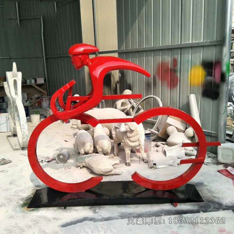 不锈钢彩绘自行车城市雕塑