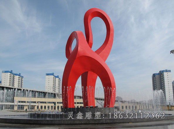 不锈钢红色抽象广场雕塑
