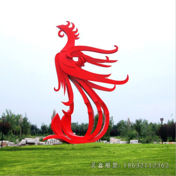 不锈钢红色凤凰广场雕塑
