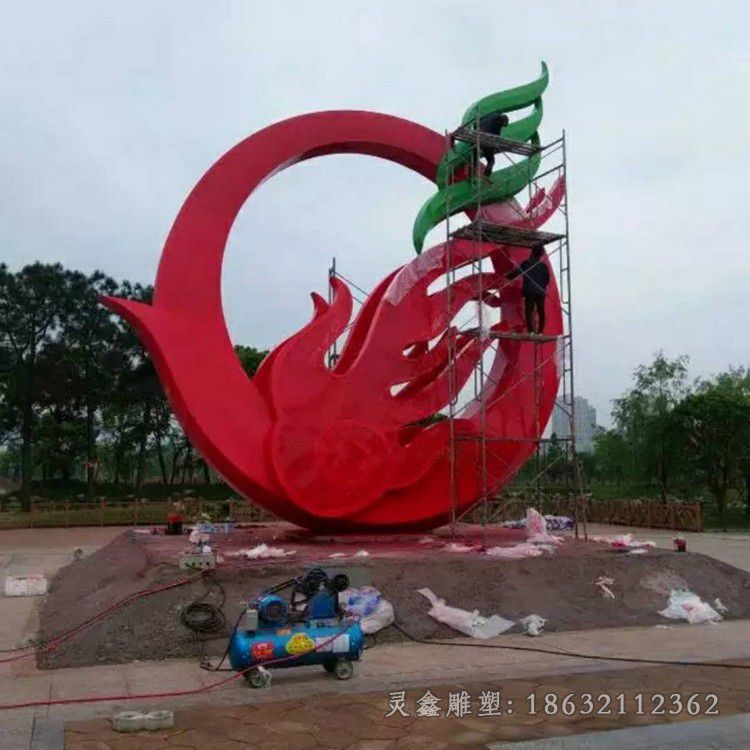 不锈钢红色凤凰小区雕塑