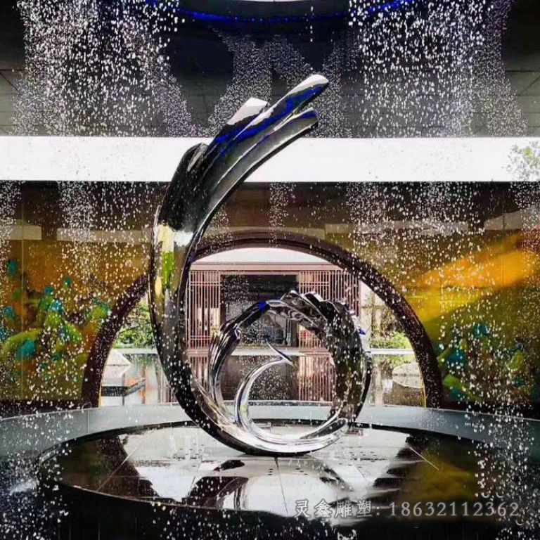 不锈钢抽象凤凰喷泉雕塑