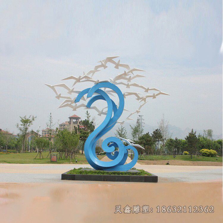 不锈钢抽象海浪校园雕塑