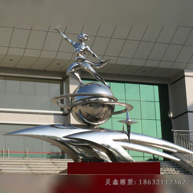 不锈钢抽象海豚校园雕塑