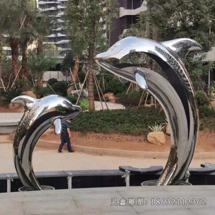 不锈钢抽象海豚公园雕塑