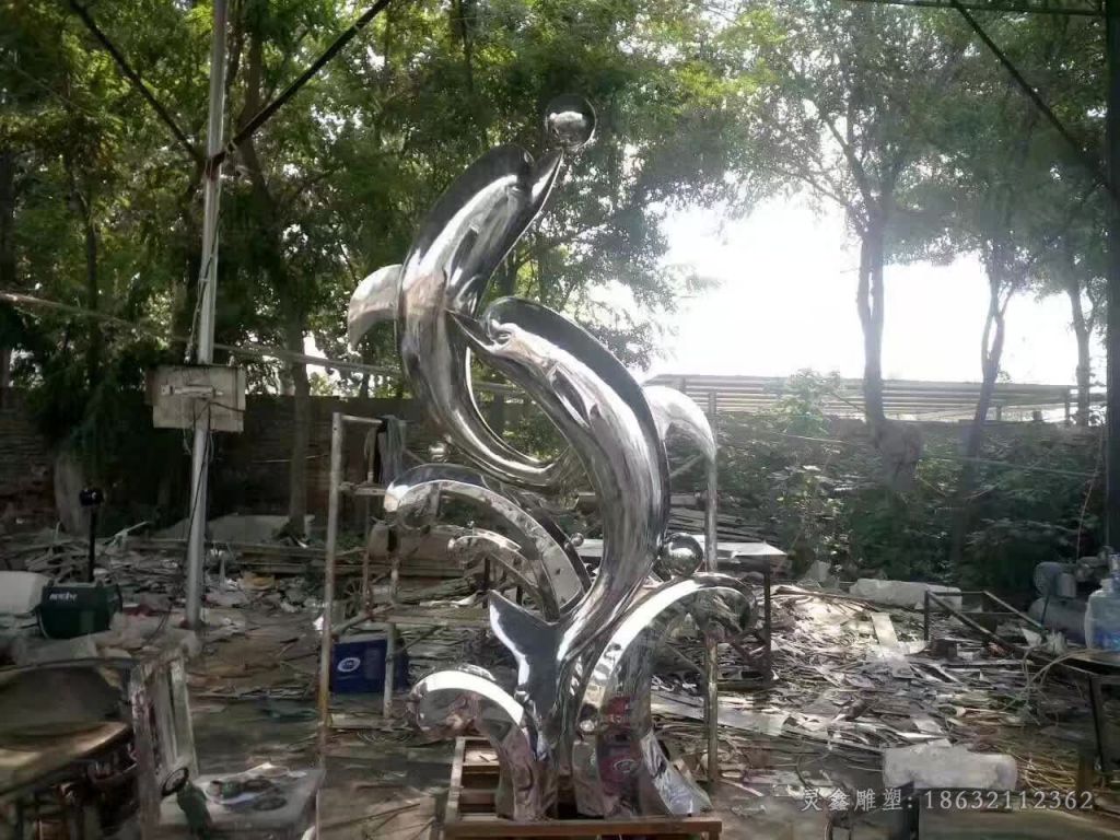 不锈钢抽象海豚别商场雕塑