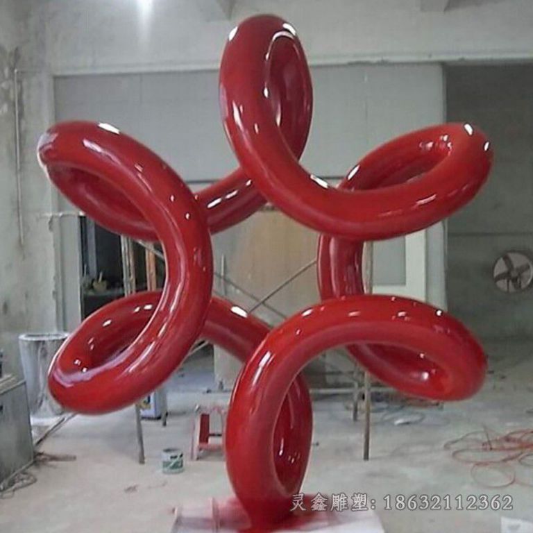 不锈钢抽象彩绘花广场雕塑