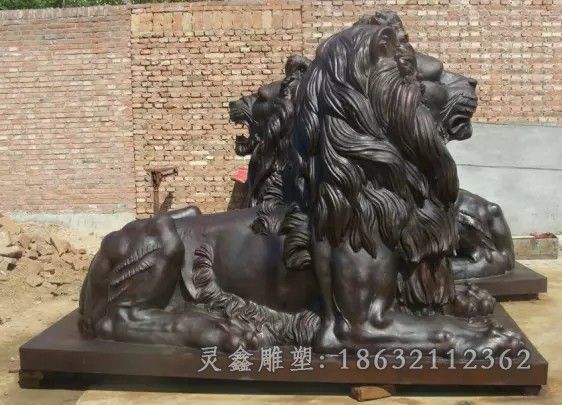 趴姿狮子公园景观铜雕