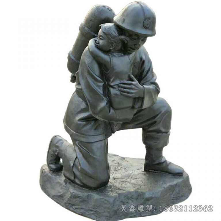 守护生命消防员城市铜雕