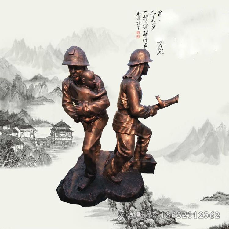 守护生命消防员园林铜雕
