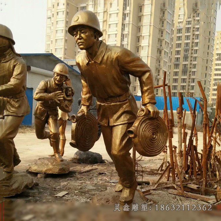 守护生命消防员别墅铜雕