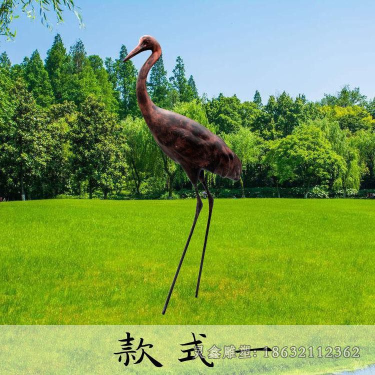 古铜色仙鹤户外景观铜雕