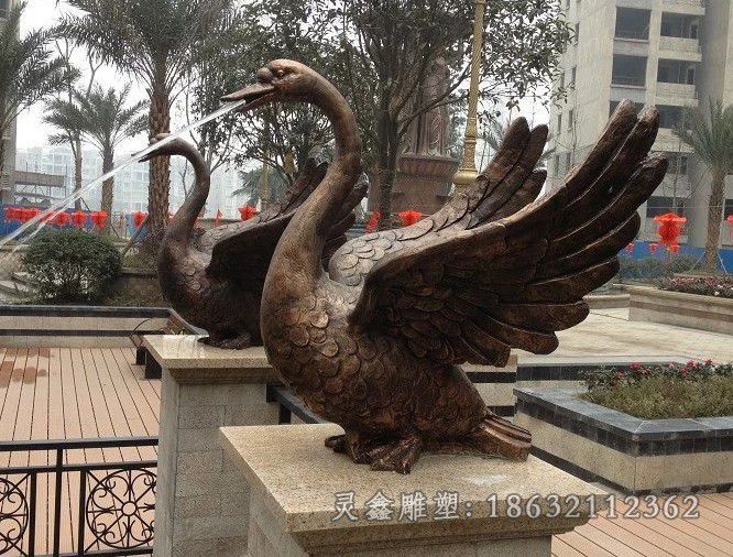 古铜色天鹅景区景观铜雕