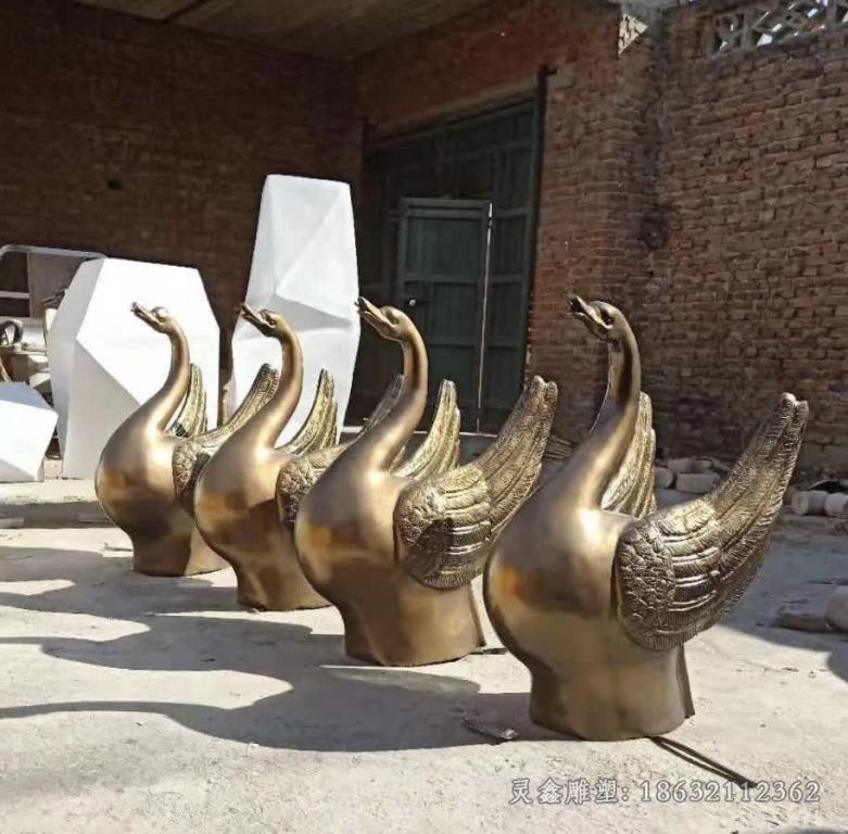 古铜色天鹅别墅景观铜雕