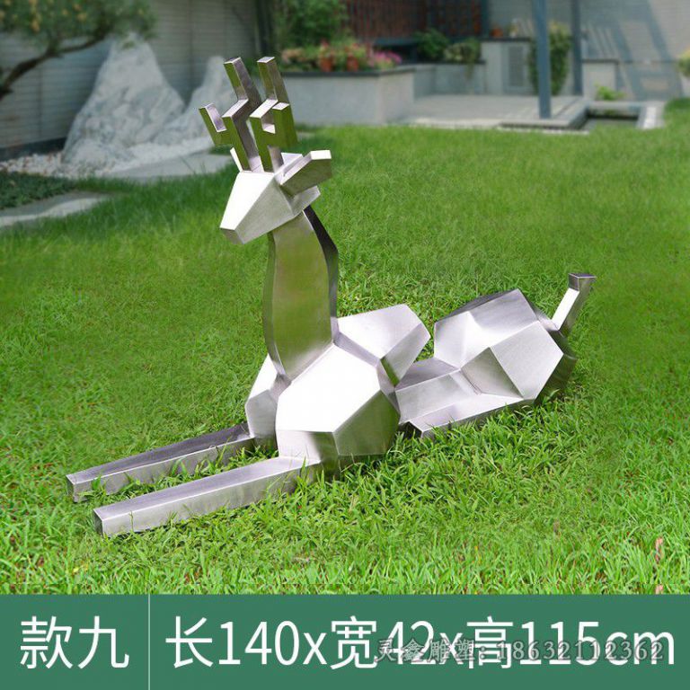 不锈钢几何鹿校园雕塑