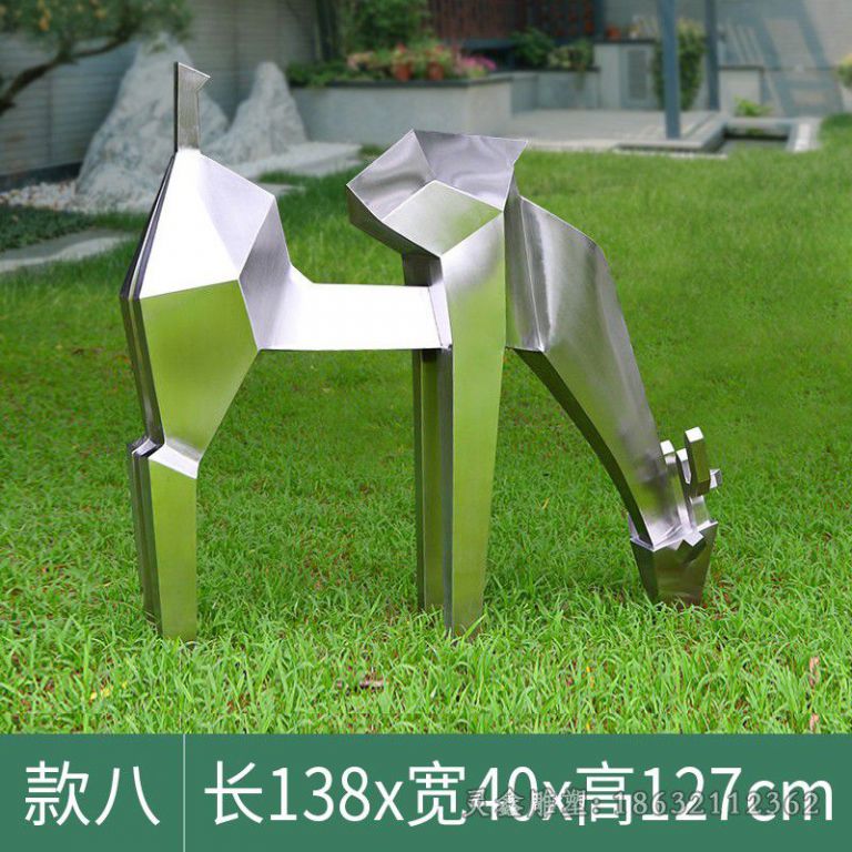 不锈钢几何鹿公园雕塑
