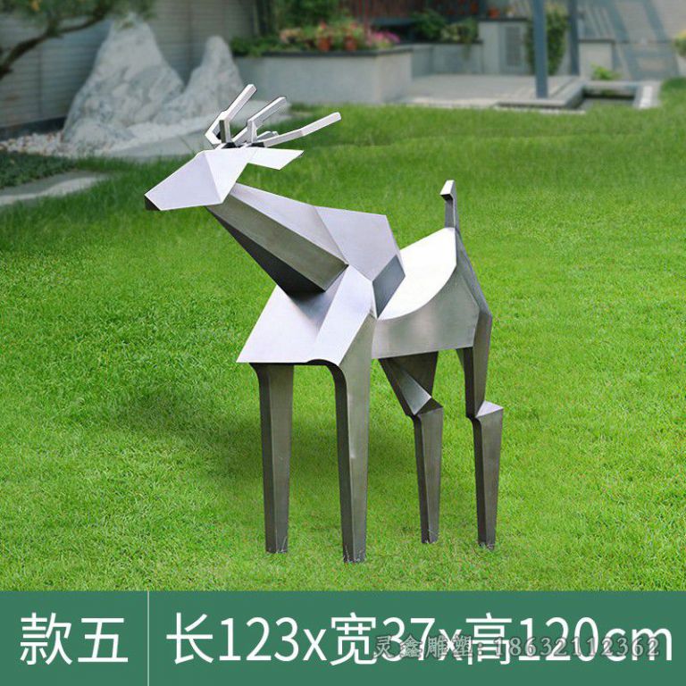 不锈钢几何鹿小区雕塑