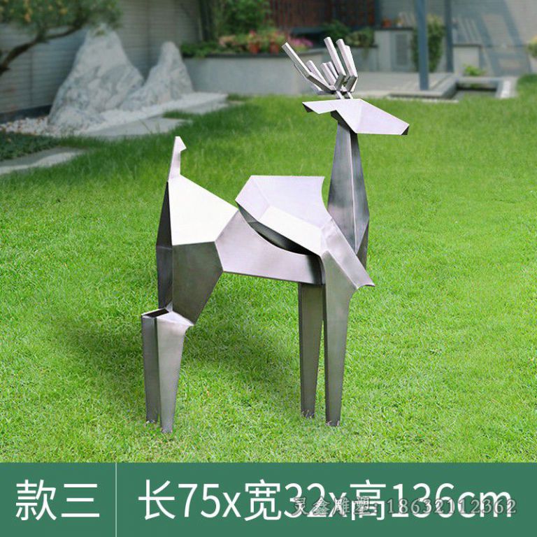 不锈钢几何鹿街边雕塑