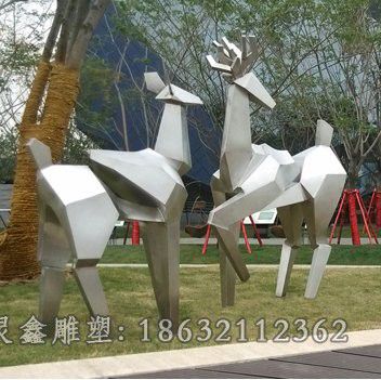 不锈钢抽象鹿园林雕塑