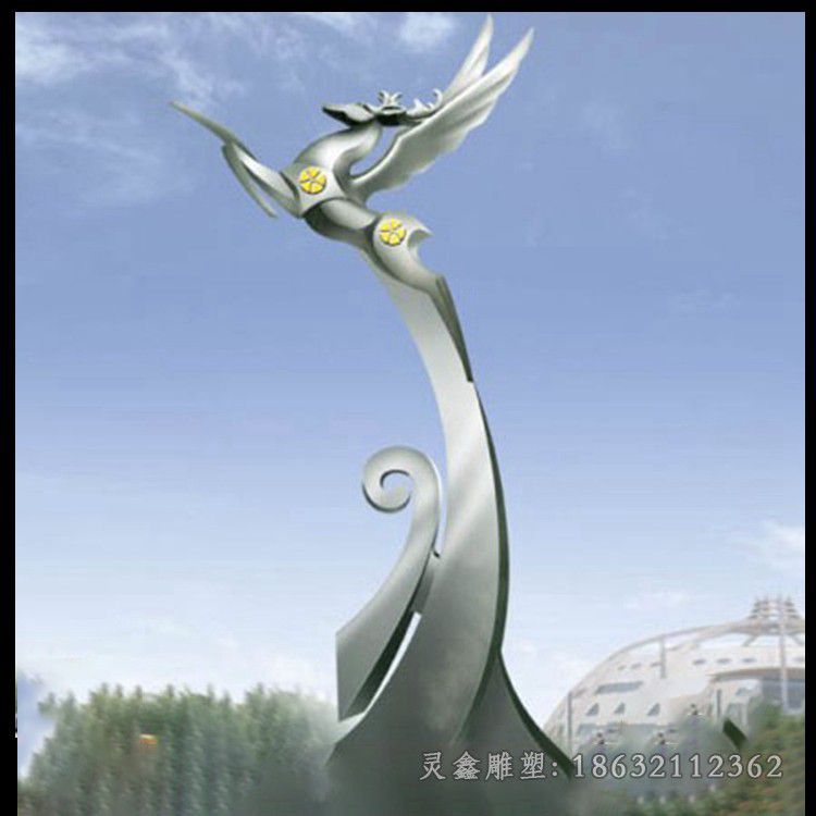 不锈钢抽象鹿庭院雕塑