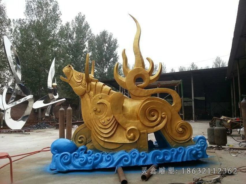 不锈钢抽象牛庭院雕塑