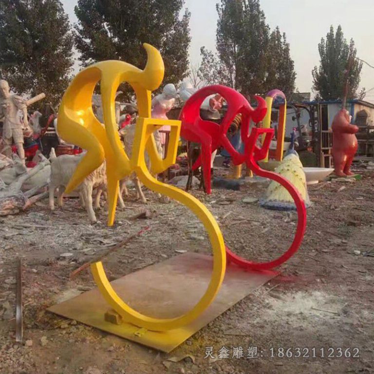 不锈钢自行车校园景观雕塑