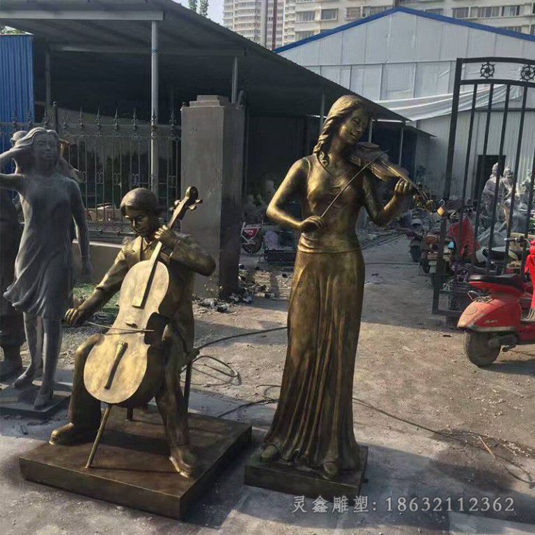 音乐人物拉小提琴铜雕
