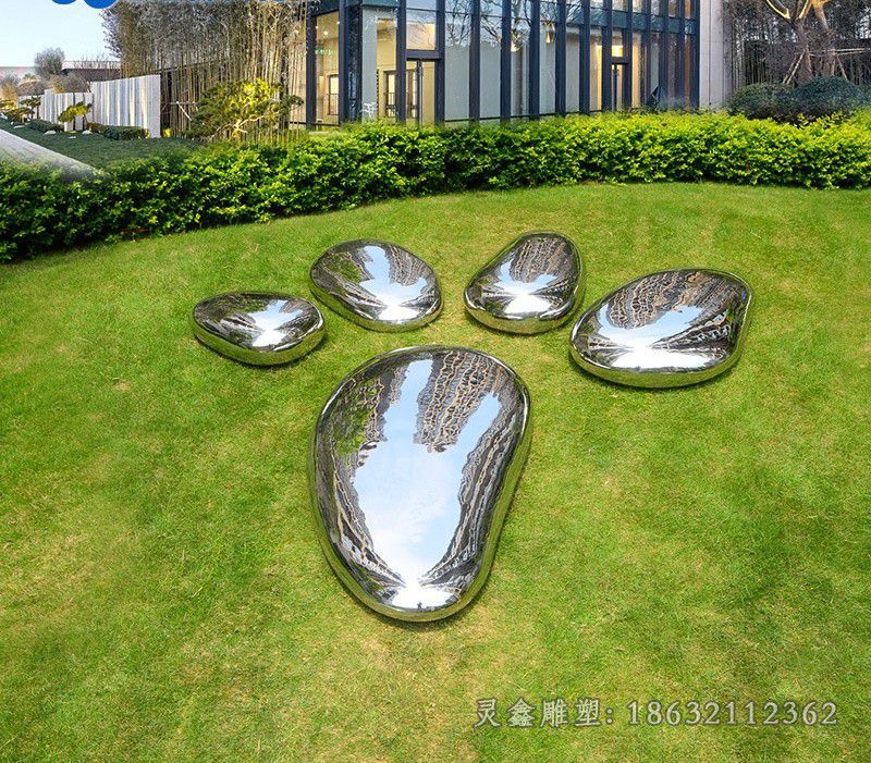 不锈钢镜面鹅卵石庭院雕塑