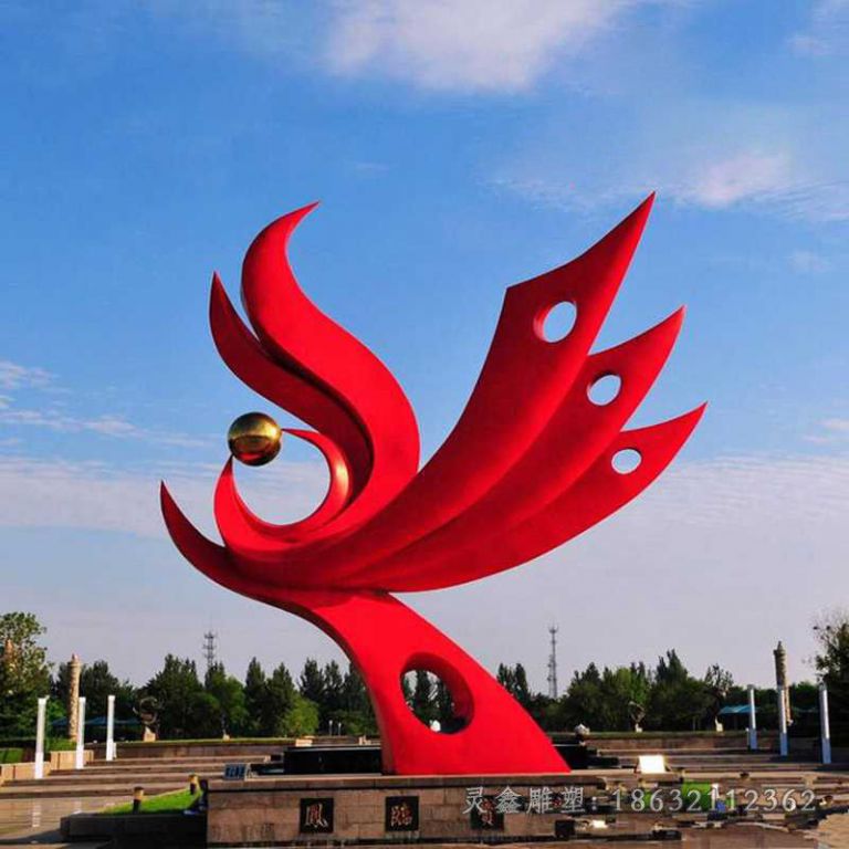 不锈钢红色凤凰公园雕塑