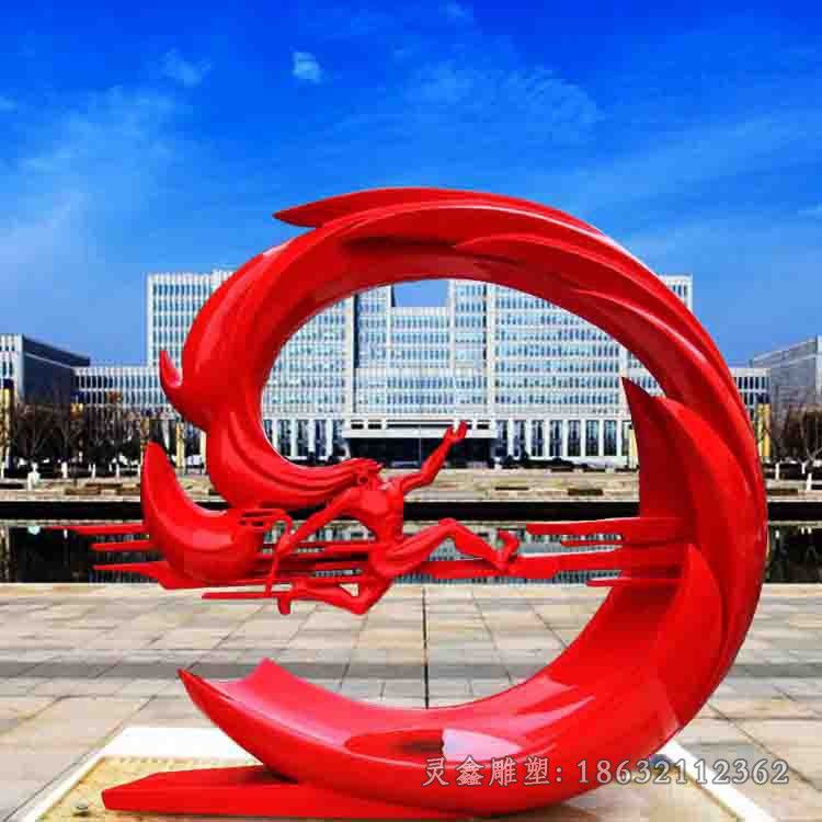 不锈钢红色凤凰小区雕塑