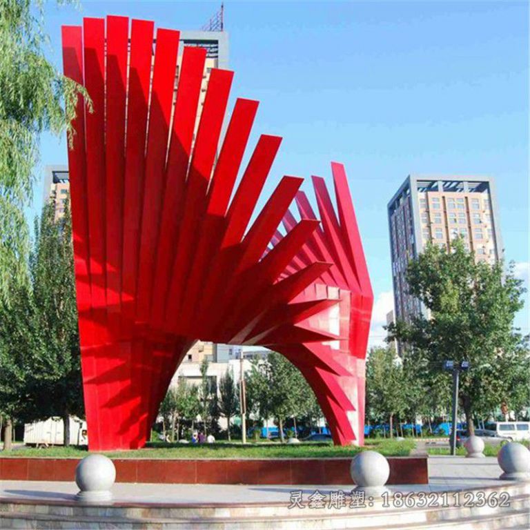 不锈钢红色飘带城市雕塑
