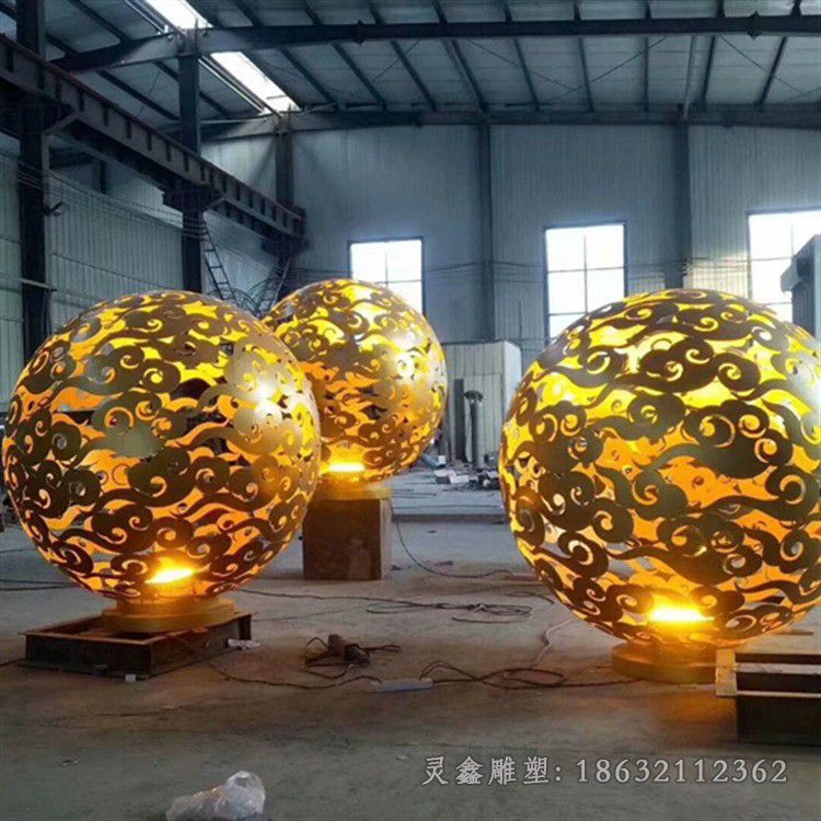 不锈钢发光镂空球公园雕塑