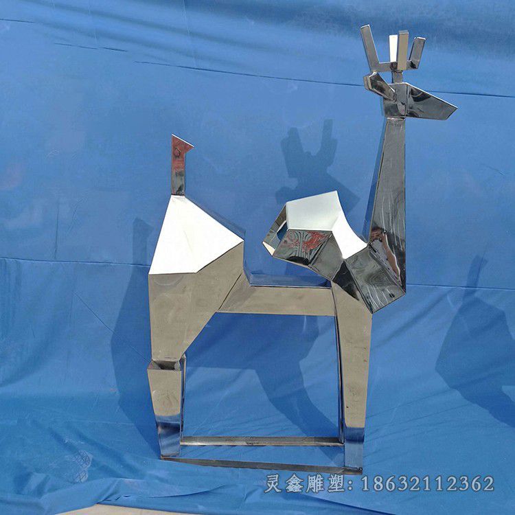 不锈钢几何小鹿广场雕塑