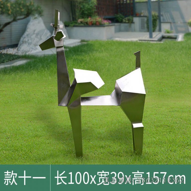 不锈钢几何小鹿城市雕塑